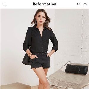 Reformation Black linen button up dress